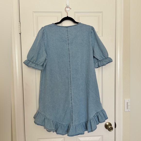 Light Blue Denim Ruffle Dress - Picture 2 of 2